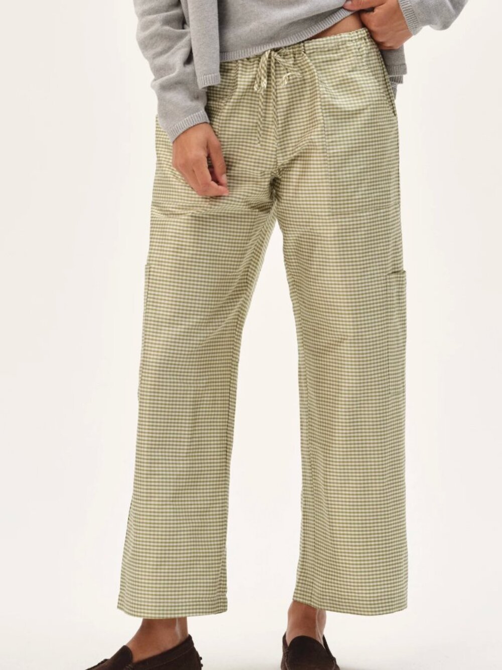 NWT Donni The Silk Taffeta Cargo Pant Sz S Pistachio Gingham